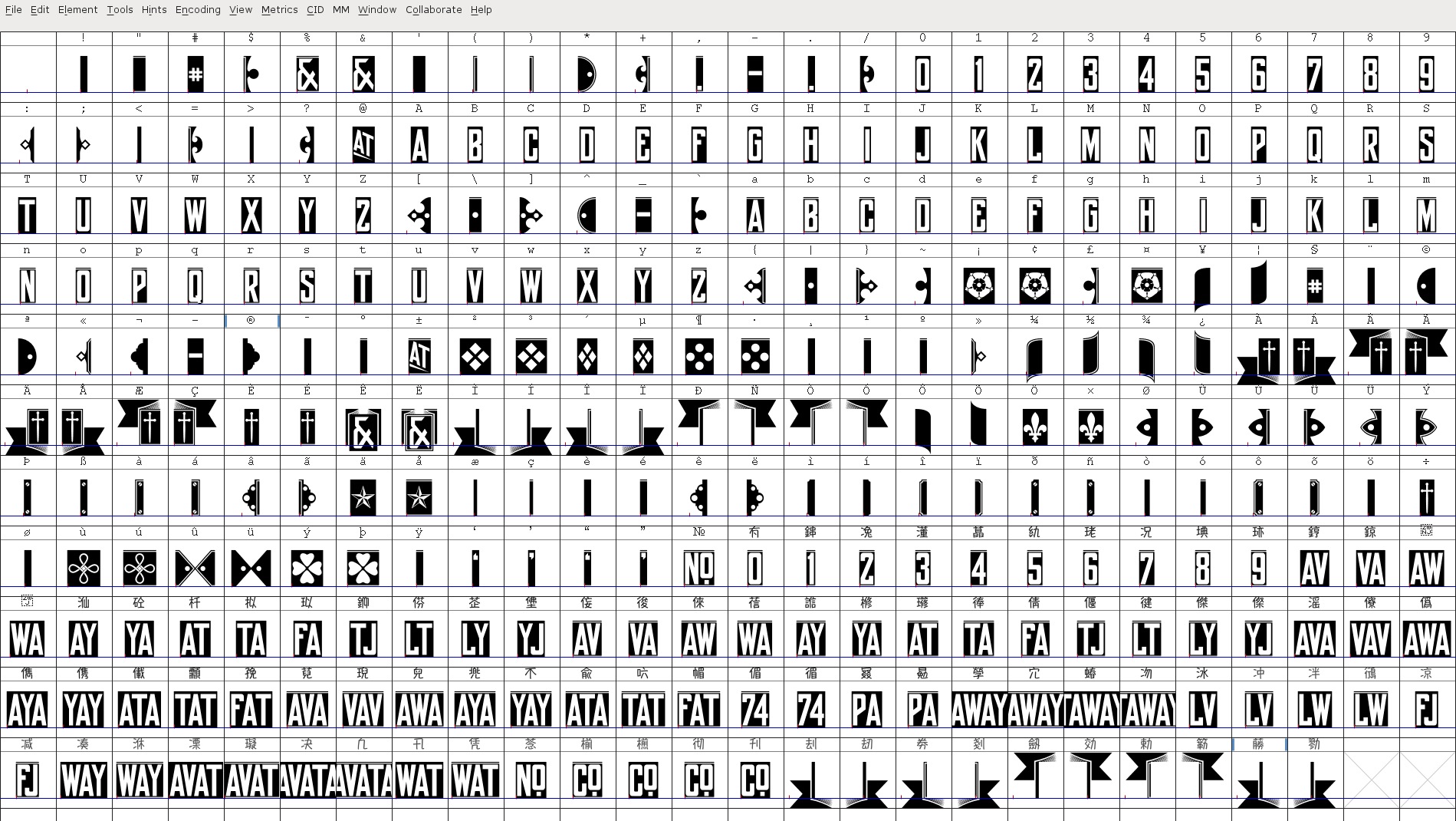 Знаки шрифта символы